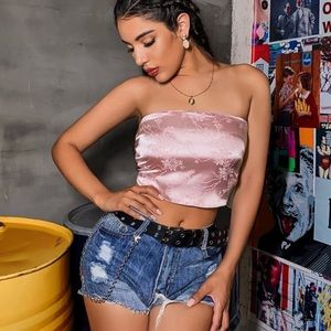 Chinese-Patterned Satin Tube Top